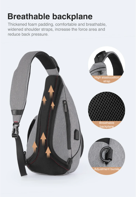 Sling Bag Crossbody Water-Repellent USB Travel