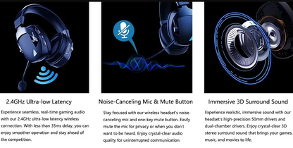 Wireless Bluetooth Noise Cancelling Gaming Headset with Mic
