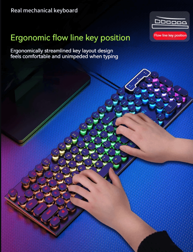 Best Retro Typewriter Gaming Keyboard RGB Wired 104 Keys | Buy Online at Furniture Things Australia